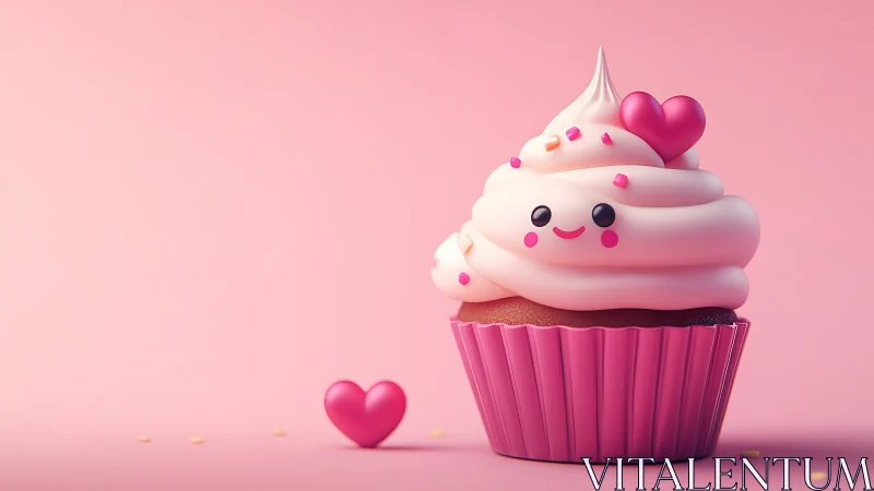 Cheerful Frosted Cupcake with Love Heart Topper.