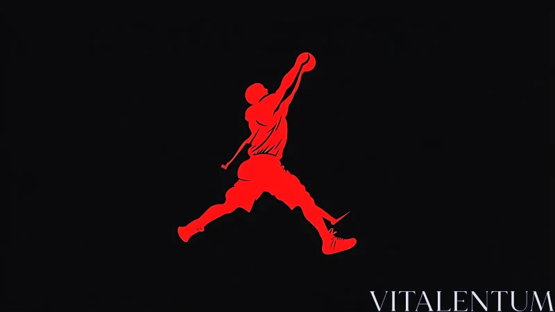 Red basketball dunk silhouette contrasts against black field