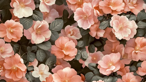 Coral and Blush Layered Blooms with Textured Foliage.