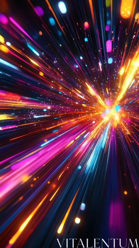 Radiant multicolor light trails converge in dynamic motion field