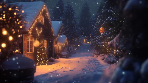 Snow-dusted cottages trade quiet secrets in golden light