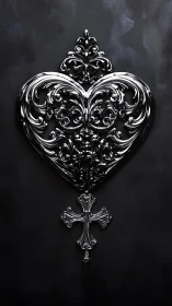Ornamental Sacred Heart with Crown: Baroque Silver Filigree Study