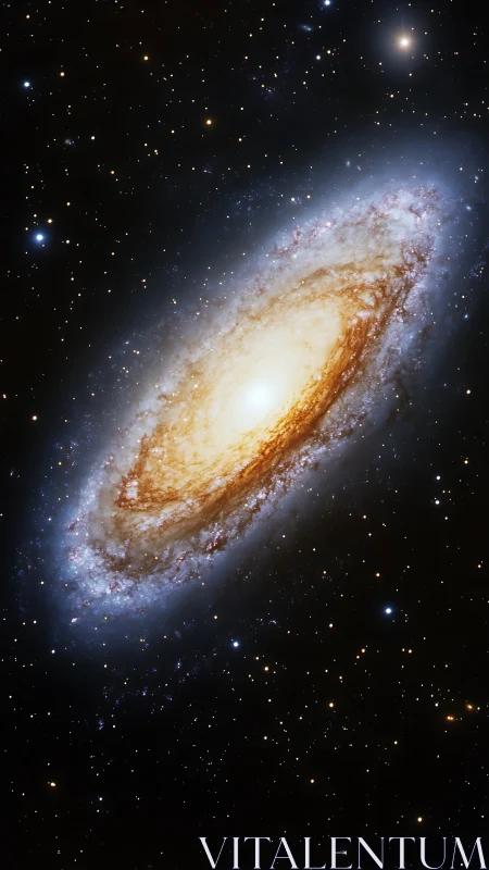 Spiral galaxy with central bulge in dense star field view.