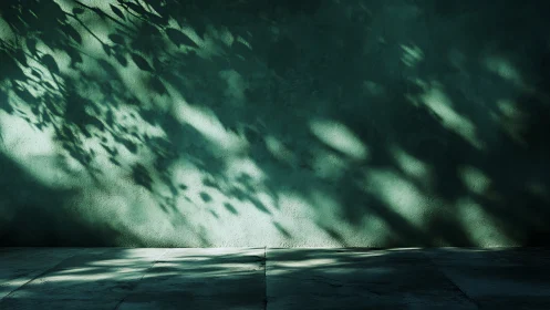 Leafshadow whispers across a quiet jade concrete wall.