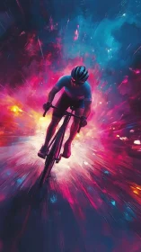 Cyclist Surging Through Neon Energy Burst