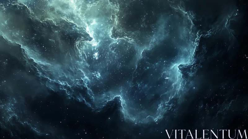 Blue cosmic nebula clouds with bright star field backdrop