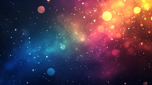 Glowing night sparks drifting through rainbow starlight sky.