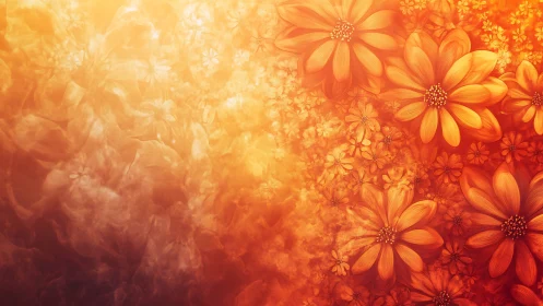 Radiant orange blossoms drift softly through glowing light