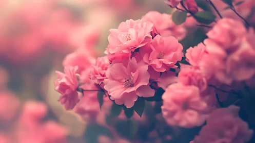 Dreamy Pink Roses Bloom in Soft Garden Light