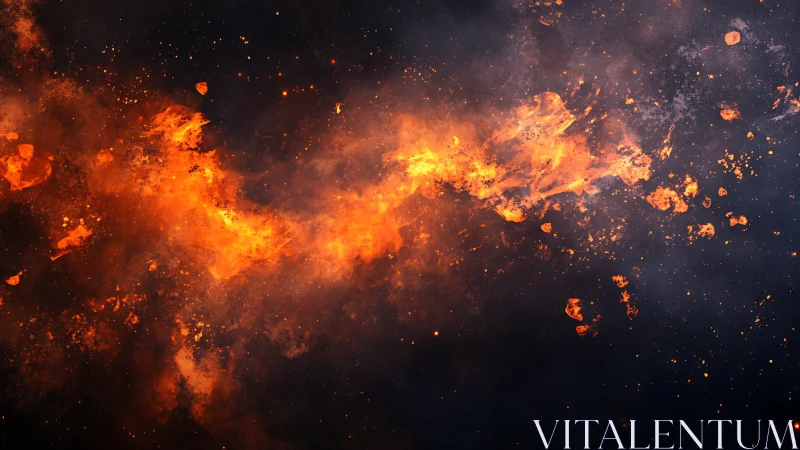 Explosive Fire Burst Against Dark Background. Dynamic Energy Release.