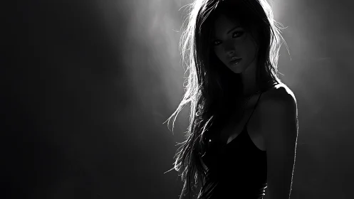 High contrast rim-lit female portrait with dramatic backlighting