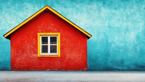 Crimson cottage pops against turquoise dream-wall backdrop.