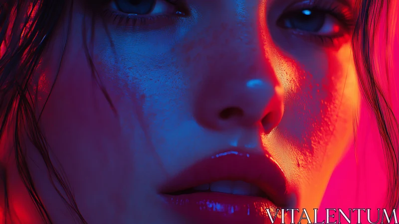 Neon-lit close-up portrait captures luminous, electric emotion
