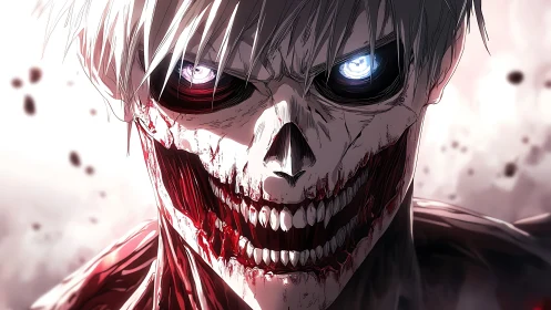 Skull-faced humanoid stares forward with glowing hostile eyes