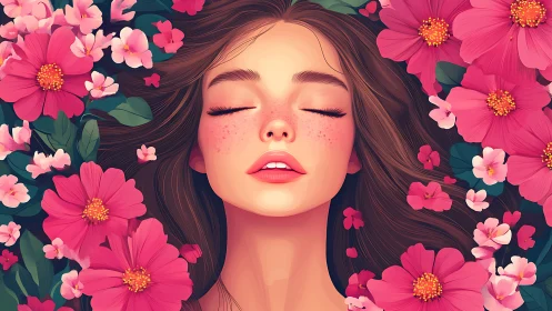 Soft daydream among bright blossoms and quiet petals.