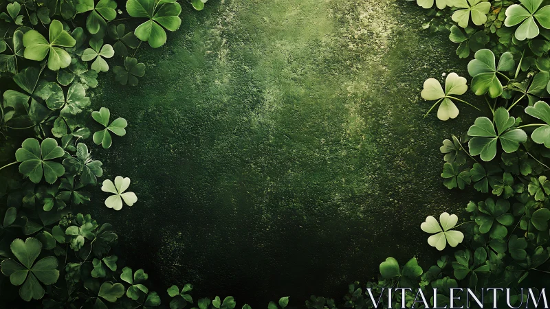 Clover foliage border surrounding textured green surface.