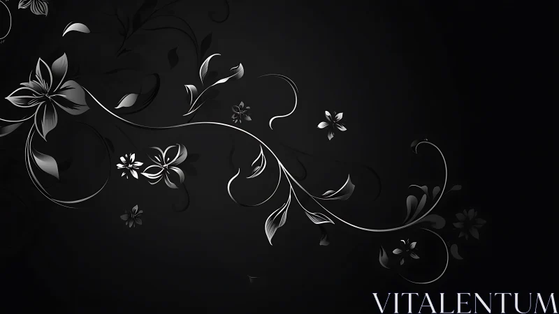 Elegant Floral Vine Ornament on Black Background.