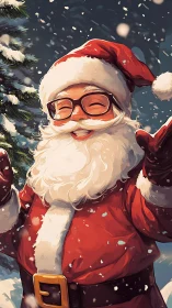 Digital rendering of Santa Claus in snowy outdoor scene.