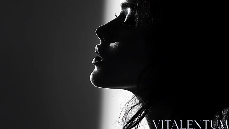 Shadow-kissed profile in luminous high-contrast silence.