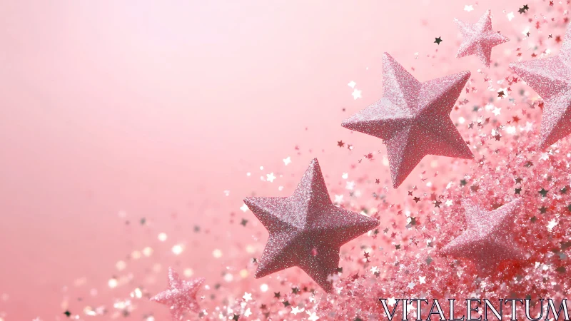 Glittered pink star ornaments in shallow depth pastel field