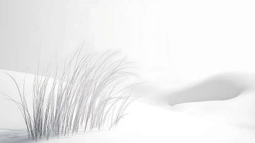 Sparse dune grasses against minimal white landscape.