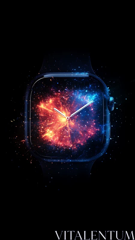 Smartwatch face displays dual-color cosmic nebula burst
