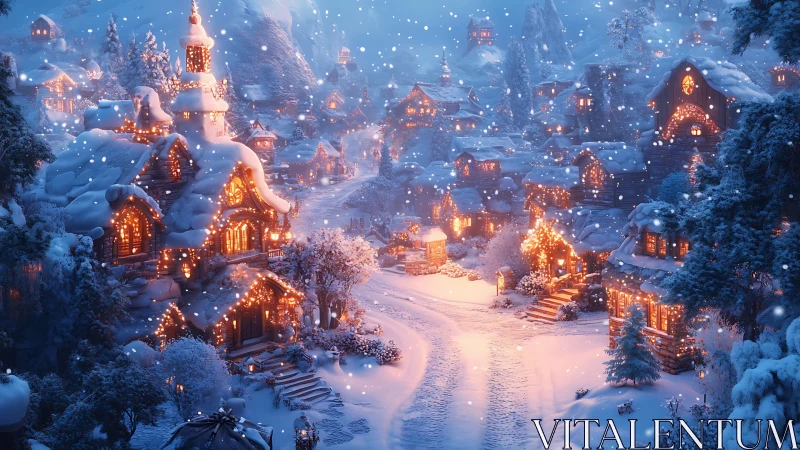 Snowlit village glows like a storybook curled around winter