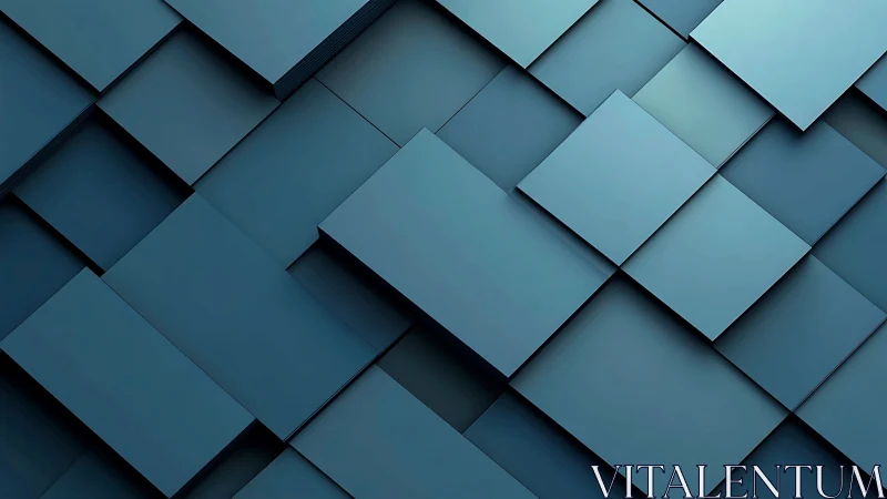 Layered blue rectangles form geometric 3D abstract grid.