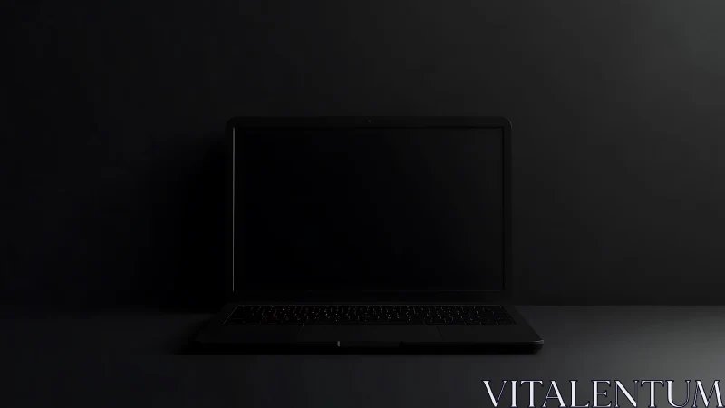Minimalist black laptop in dramatic low key studio lighting.