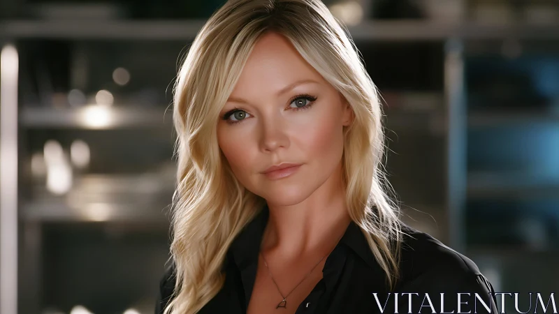 Warm portrait of a confident woman with soft blonde waves.