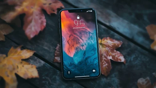 Smartphone Lock Screen with Vibrant Autumn Backdrop.