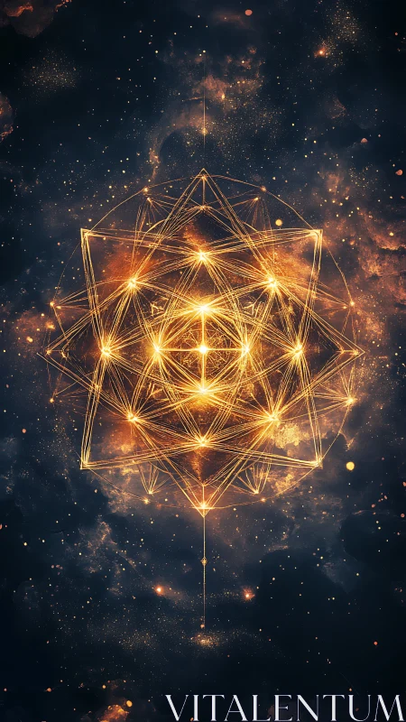 Fractal stellar polyhedron rendered as luminous golden lattice