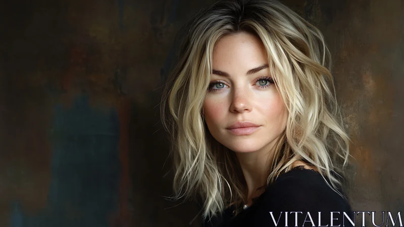 Quiet confidence in soft light and tousled blonde hair.