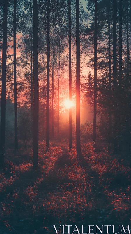 Burning Dawn Cuts Through Silent Forest Sentinels