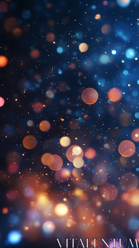 Defocused warm bokeh lights on dark blue abstract background.
