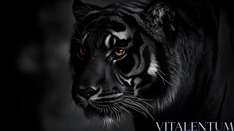 Close black tiger portrait uses directional low key lighting