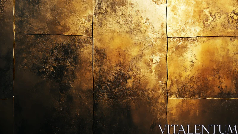 Abstract textured golden wall art with metallic sheen effect.