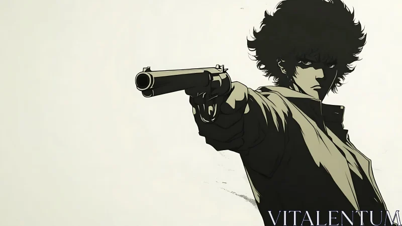 High-contrast anime gunslinger in dramatic foreshortened aim