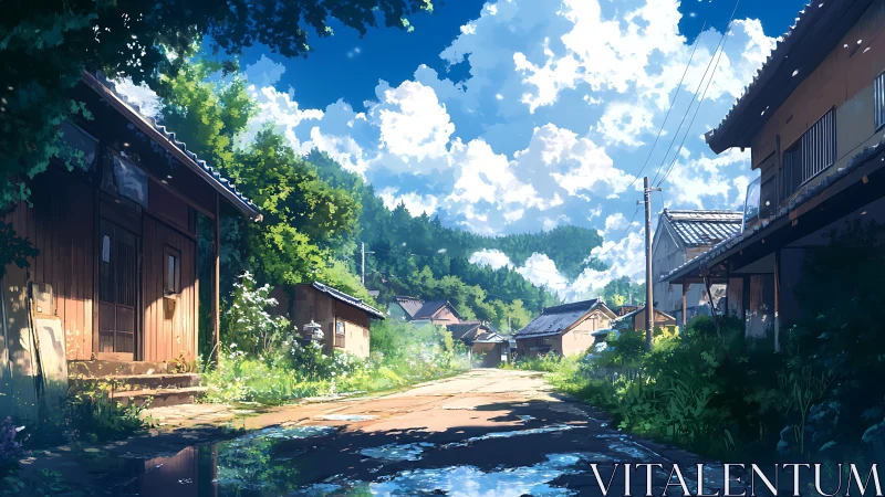 Sunlit country lane leads through a quiet, welcoming village