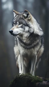 Lone gray wolf rendered with high-clarity photorealistic detail