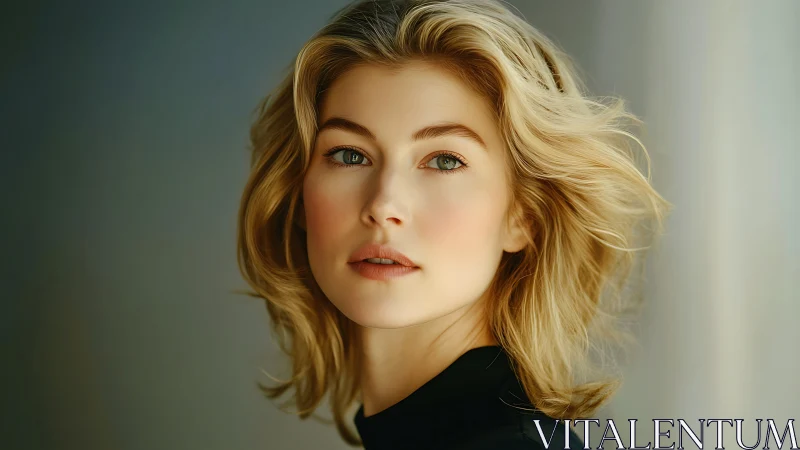 Soft-lit blonde portrait captures calm, introspective gaze.