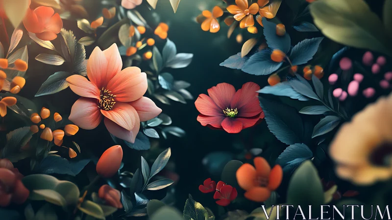 Vibrant floral arrangement with coral and orange blooms.