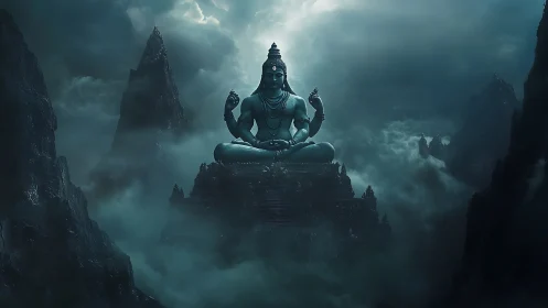 Mountain throne of the midnight deity in stormlit silence.