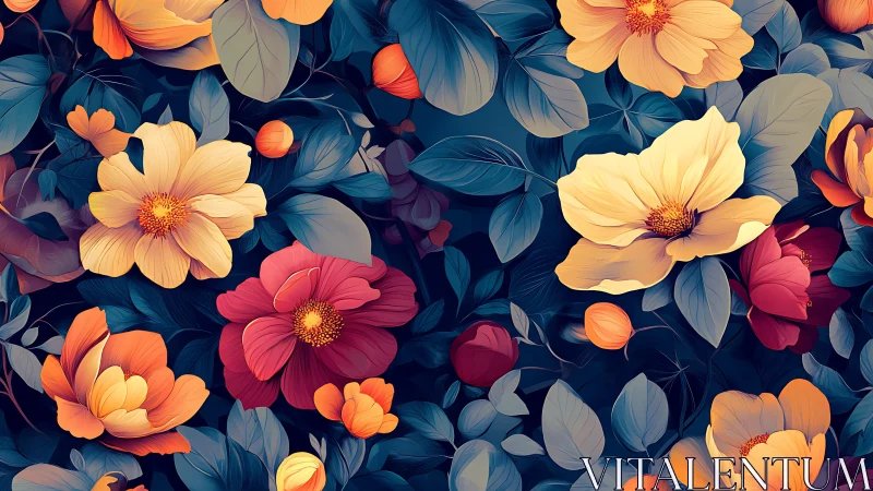 Layered Floral Composition with Chromatic Depth and Botanical Structure.