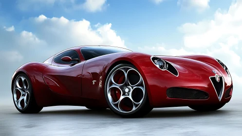 Crimson supercar in dynamic low-angle photoreal render.