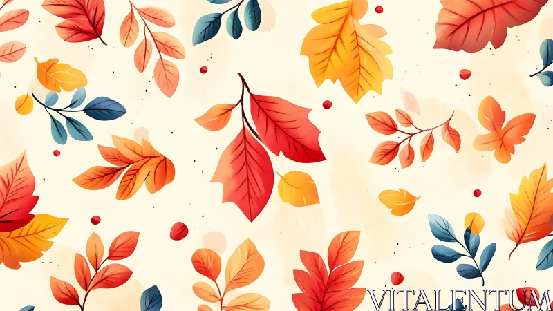 Autumn foliage pattern with scattered leaves on light background.