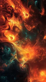 Fiery fractal nebula coils through deep teal cosmic void