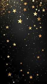 Gold star particles dispersed on black vertical background.