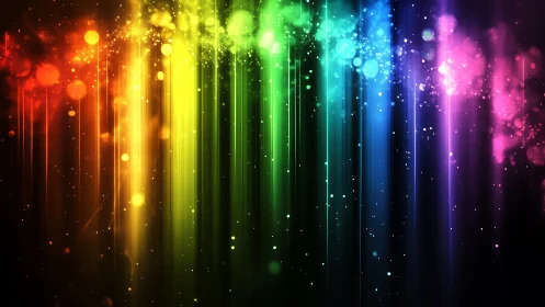 Glowing rainbow light streams drifting through night silence.