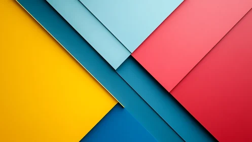 Layered geometric panels in bold primary color planes.